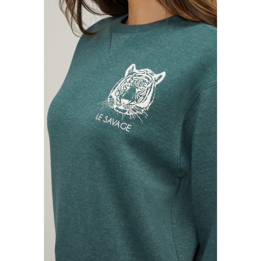 NEW Wildfox Le Savage Tiger Cody Sweatshirt Heather Green XL